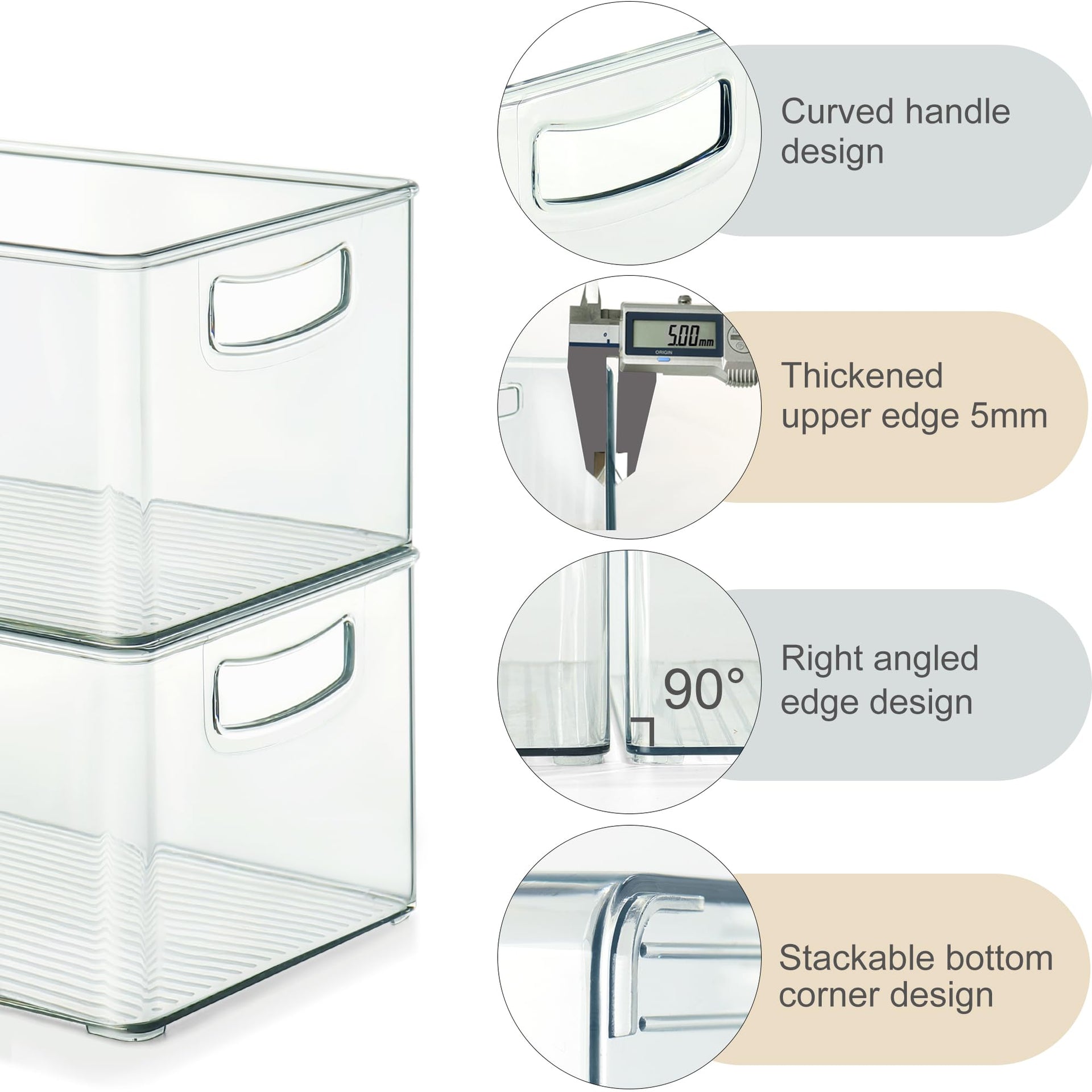 8 PACK Freezer Organizer Bins Fridge Organizers and Storage Stackable Refrigerator Organizers Bins with Side Handles Clear Storage Bins for Pantry (8 Count)