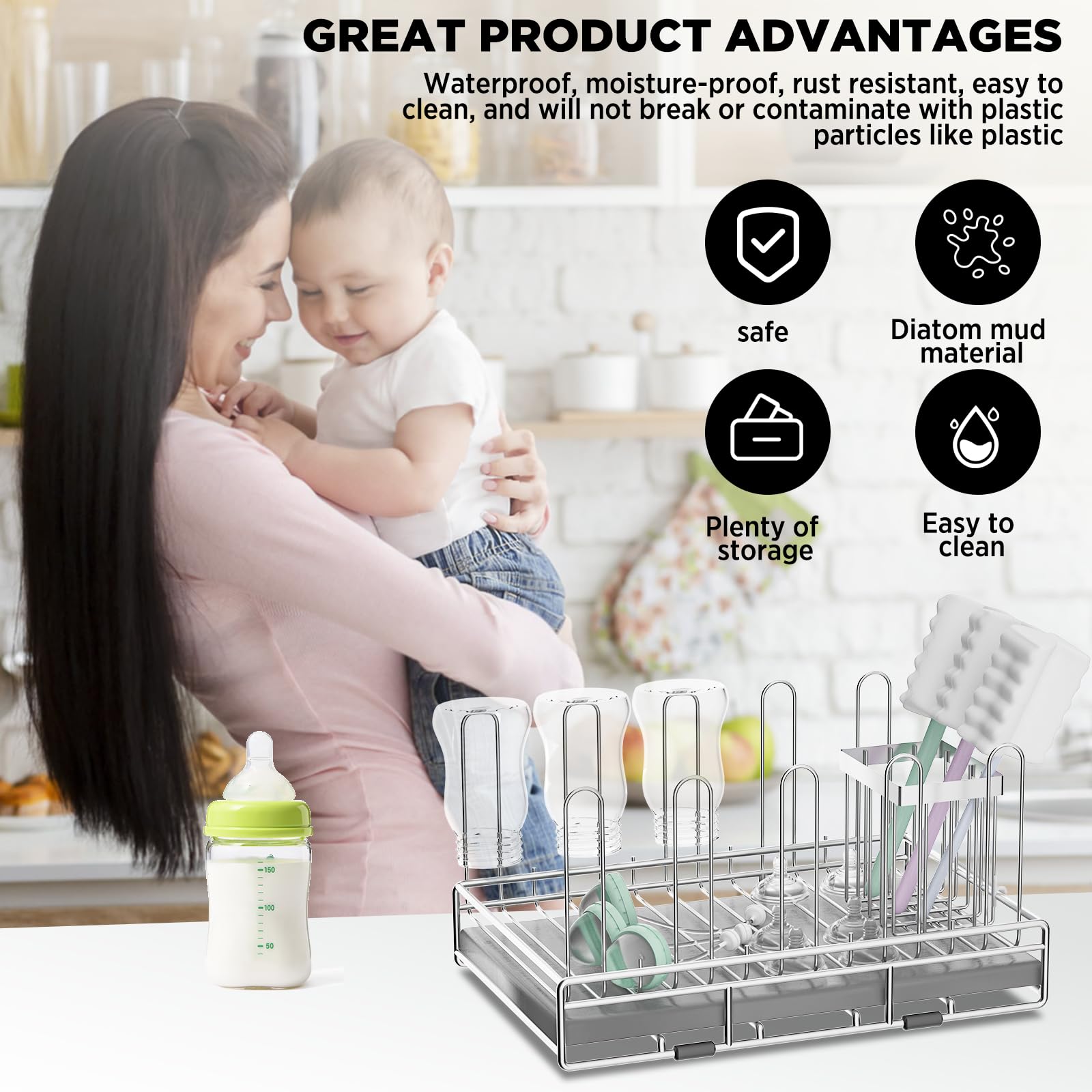 Baby Bottle Drying Rack Organizer Stainless Steel