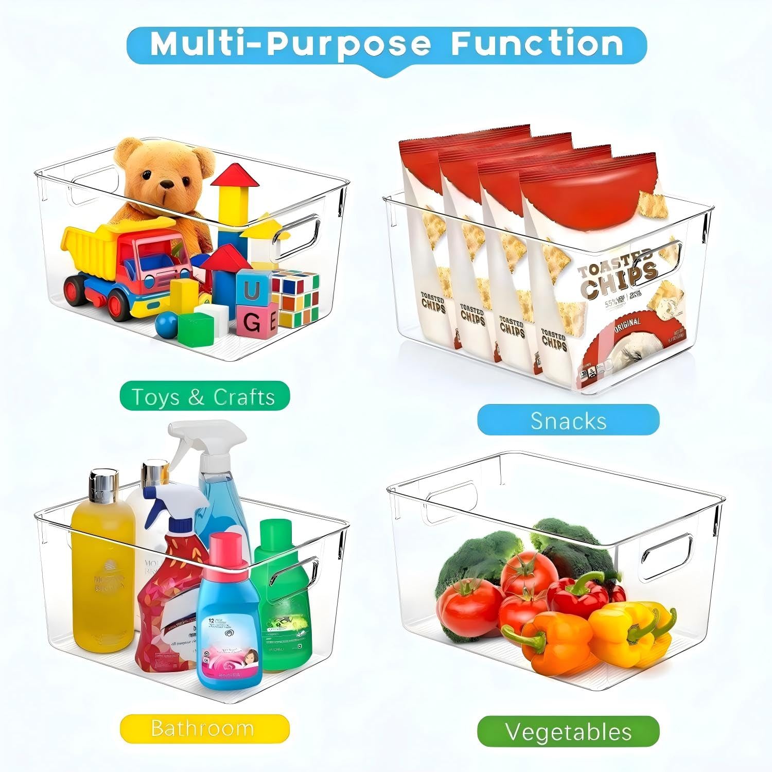 Set of 8 Clear Plastic Storage Bins (8 Count)