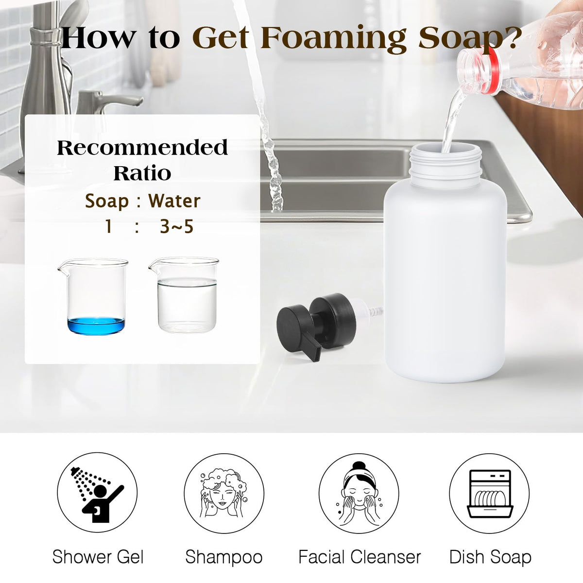 Glass Foaming Soap Dispenser 15oz Hand Soap Bottle (2 Count)