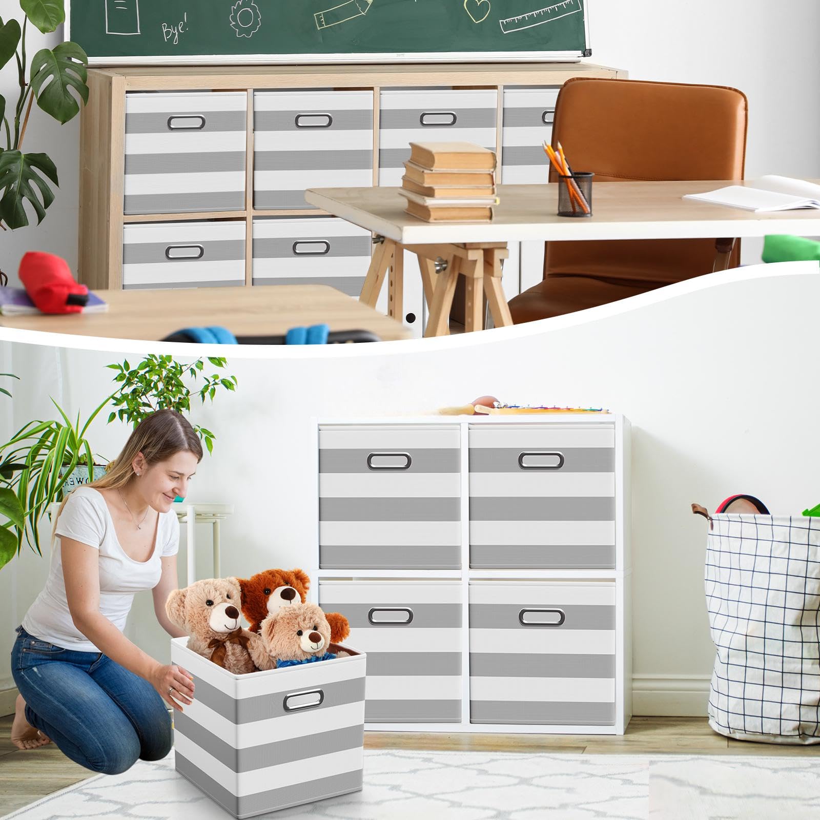 11 Inch 6 Pack Fabric Storage Cubes with Metal Handles (6 Count)