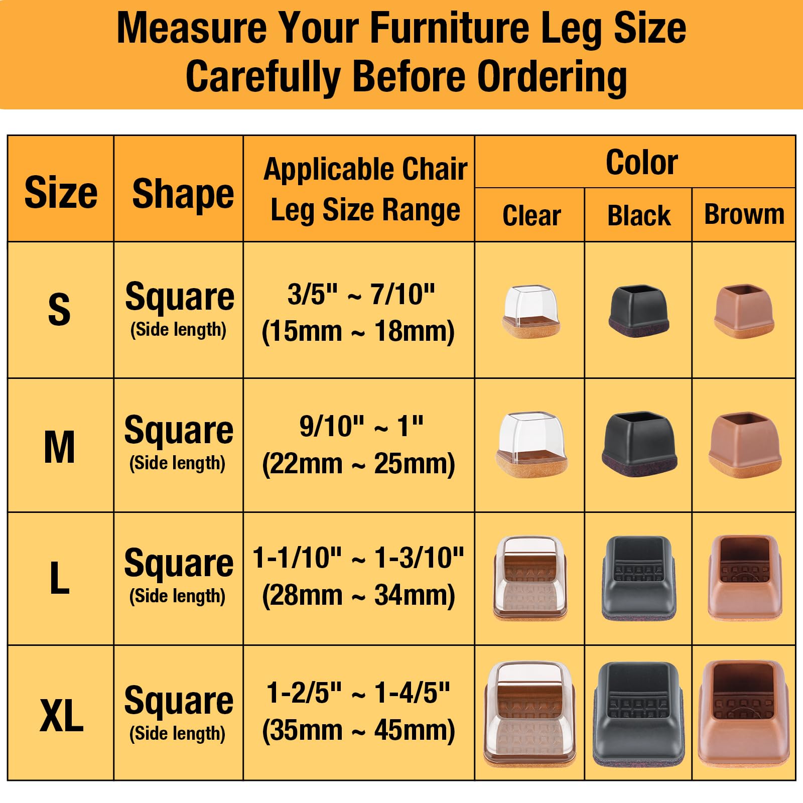 32 Pcs Square Silicone Chair Leg Floor Protectors (32 Count)