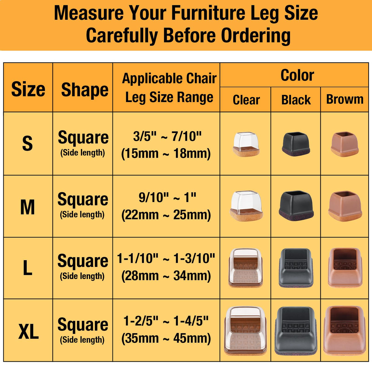 16 Pcs Square Silicone Chair Leg Floor Protectors (16 Count)