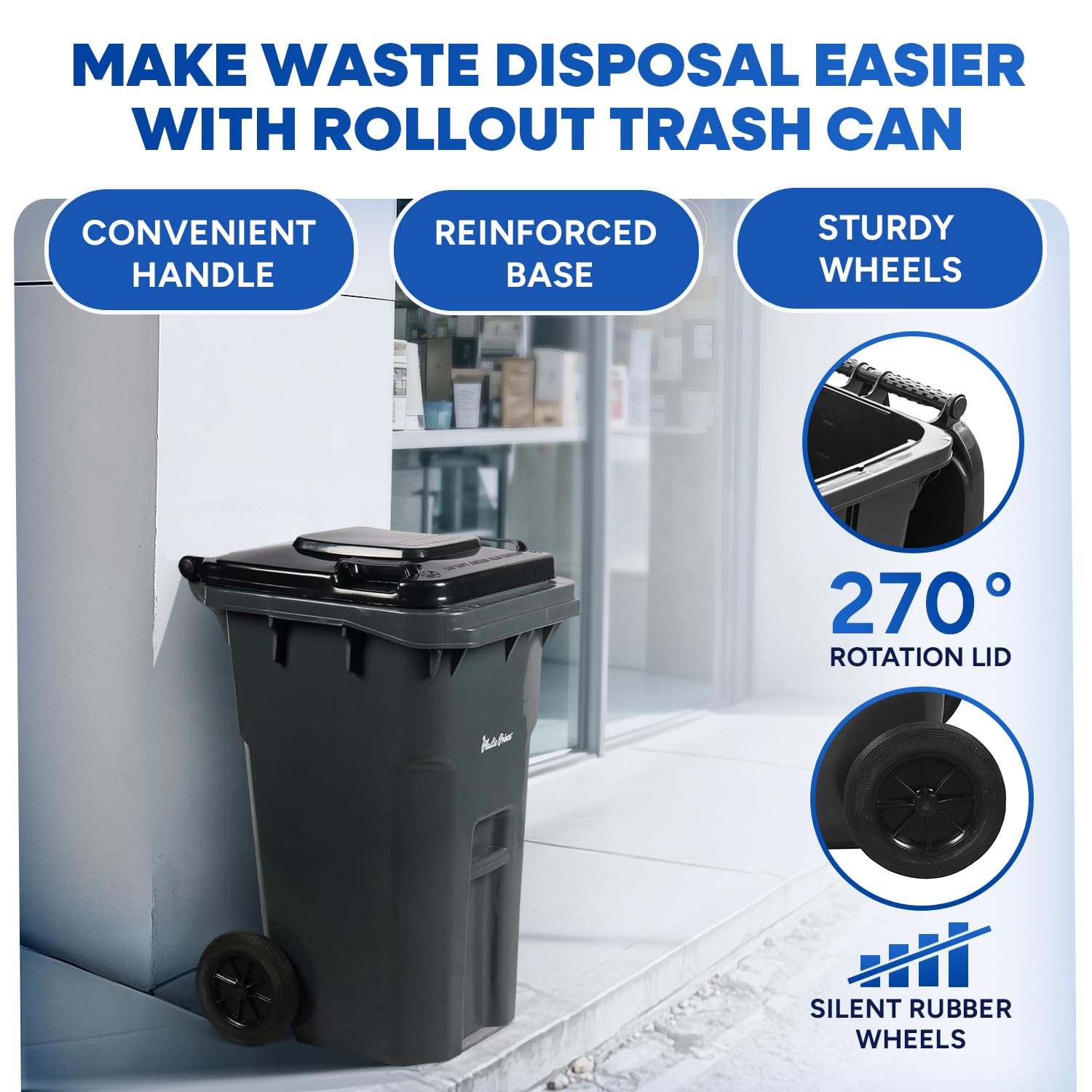 27 Gallon Outdoor Trash Can with Lid and Wheels Small Wheeled Outdoor Garbage Cans Storage Outside Heavy