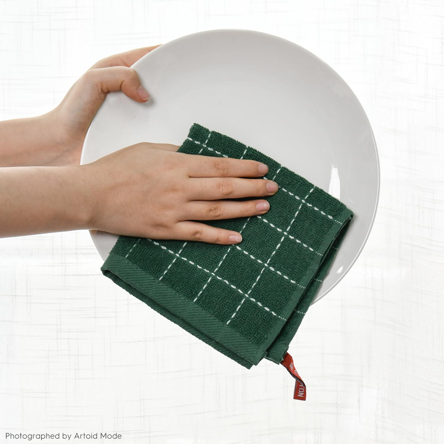 Checkered Designed Cotton Green Terry Kitchen Dish Cloths (6 Count)