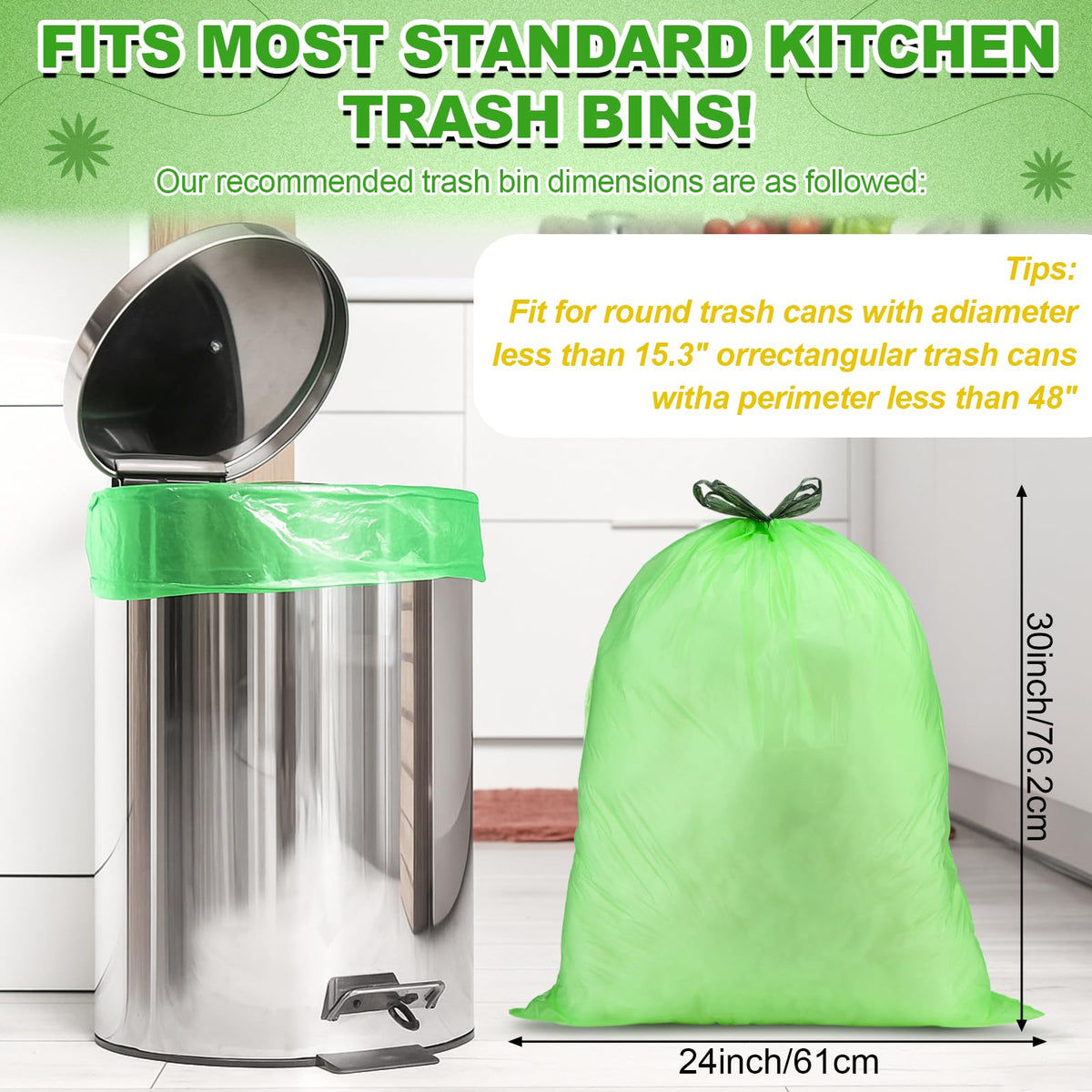 200 Count 13 Gallon Compostable Trash Bags with Drawstring Tall Kitchen Food Scrap Waste Bag Heavy Duty Extra Thick 1 Mil Tear Resistant for Lawn Yard Home Kitchen Office (10 Count)