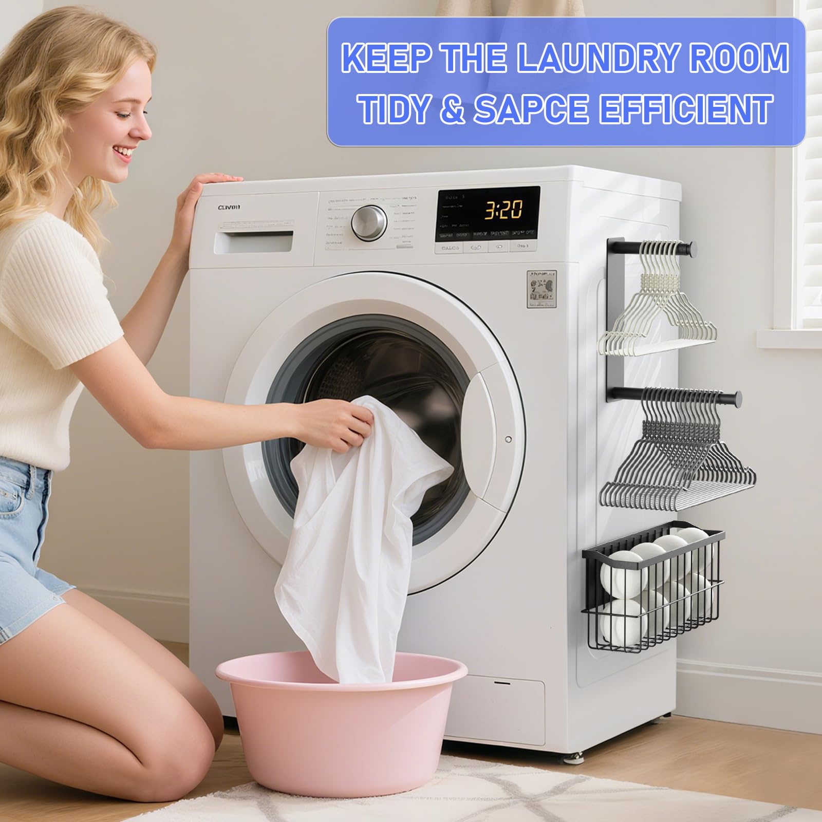 Magnetic Dryer Ball Holder and Magnetic Hanger Holder for Laundry Room Organization