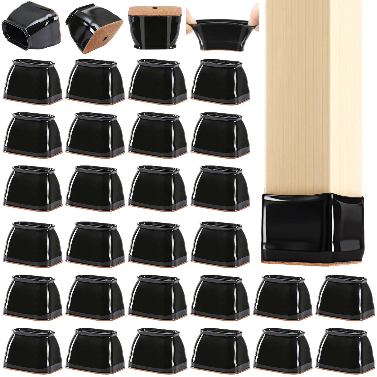 32 Pack Rectangle Chair Leg Floor Protectors for Hardwood Floors