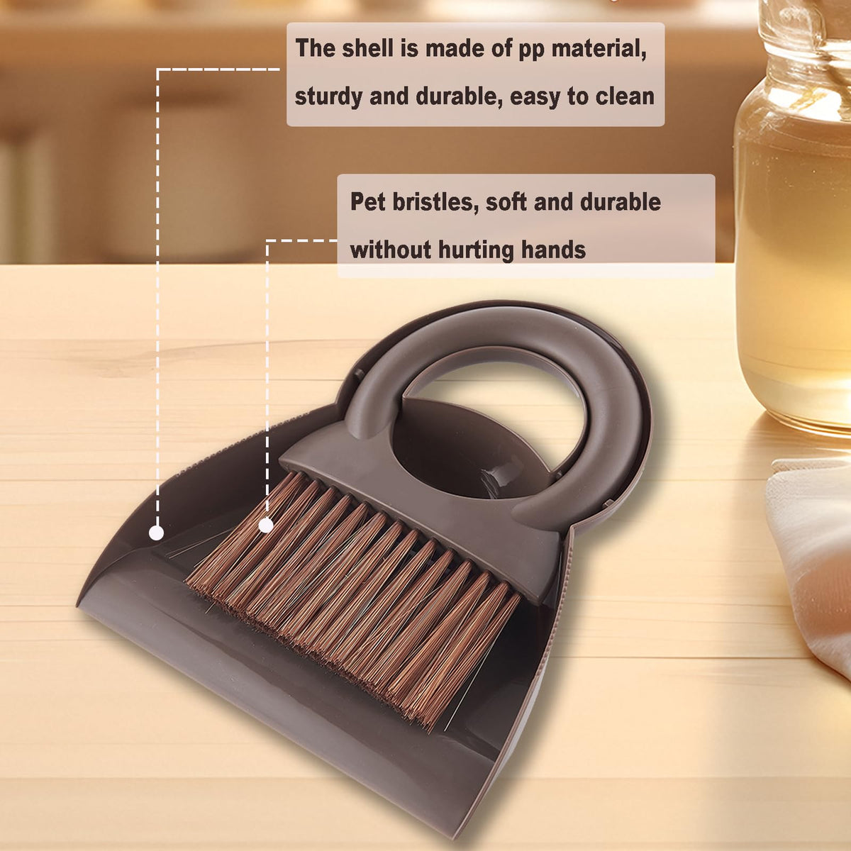 Round Handle Brush and Dustpan Set Small Broom & Dustpan Portable Handheld Sweeper for Desktop Sofa Floor Pet Nest