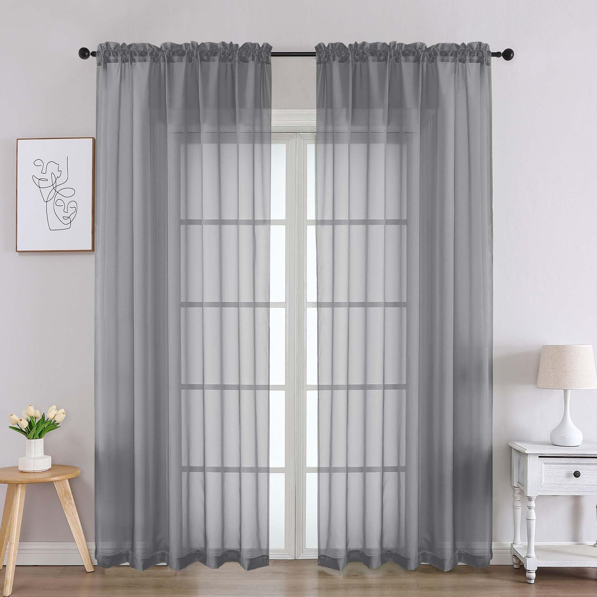 Charcoal Grey Sheer Curtains 84 Inches Long 2 Panels (2 Count)