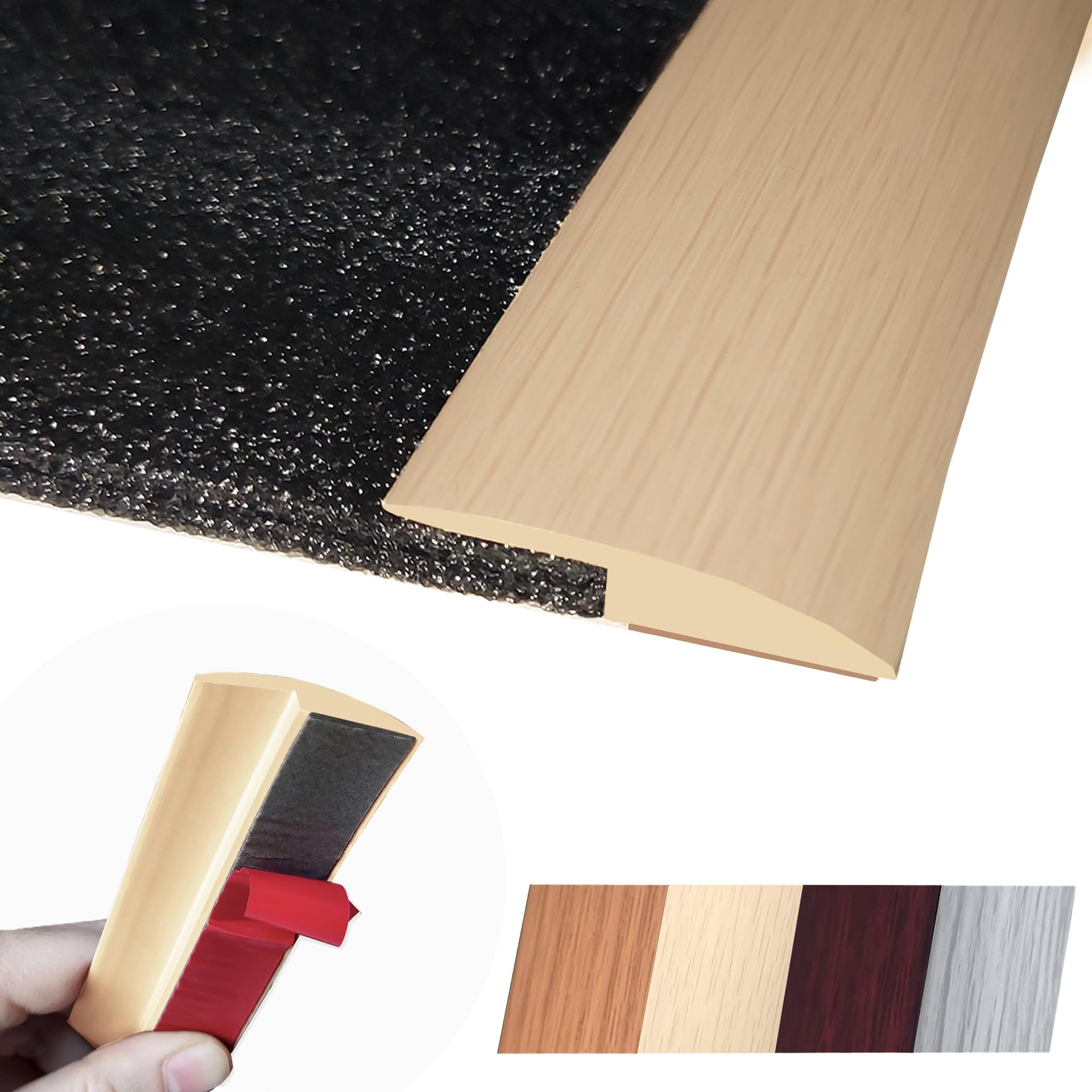 Floor Transition Strip Self Adhesive Carpet Wood Tile Vinyl Flooring Laminate Transition Cover Edge Trim Gap Doorway Threshold for Uneven Floors Heights Within 5 mm