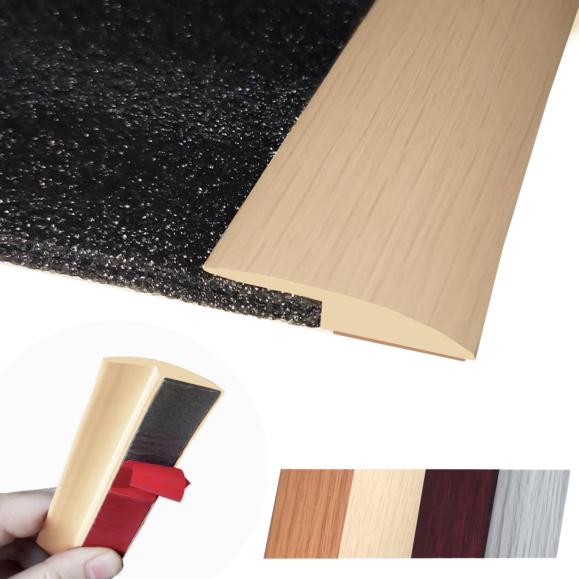 Floor Transition Strip Self Adhesive Carpet Wood Tile Vinyl Flooring Laminate Transition Cover Edge Trim Gap Doorway Threshold for Uneven Floors Heights Within 5 mm