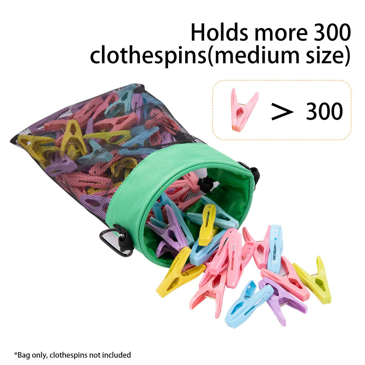 Mesh Clothespin Bag with Hooks Hanging Clothes Pin Bag with Drawstring Closure Clothespin Holder