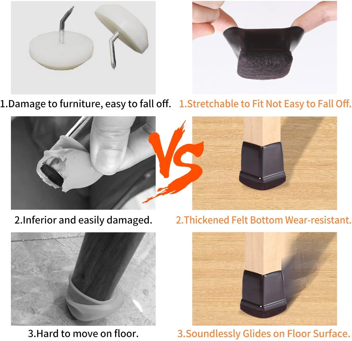 24 Pcs Square Chair Leg Floor Protectors with Felt (24 Count)