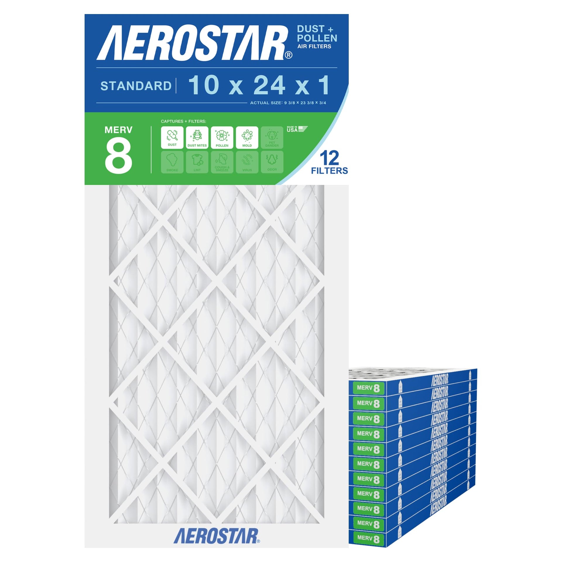 Air Filter 10x24x1 MERV 8 AC Filter (12 Count)