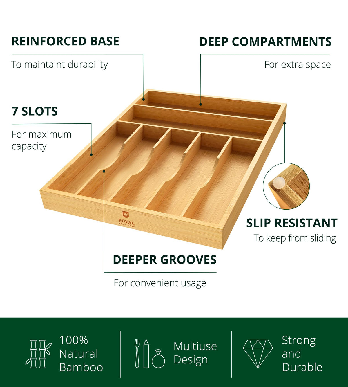 Luxury Bamboo Utensil Rack and Silverware Organizer