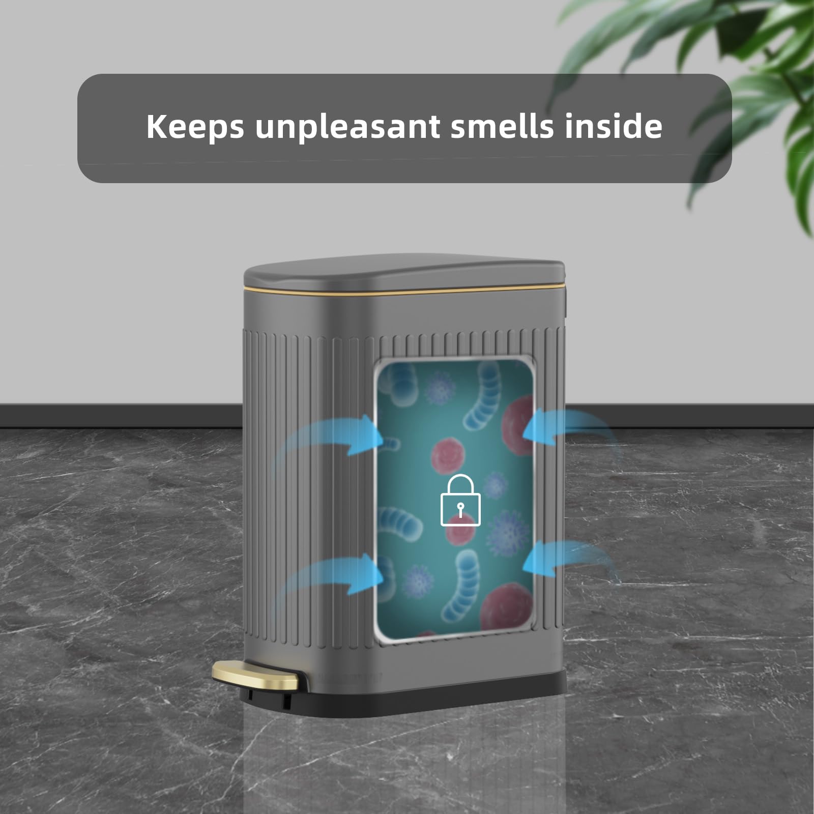 2.6 Gallon Slim Bathroom Trash Can with Soft Close Lid