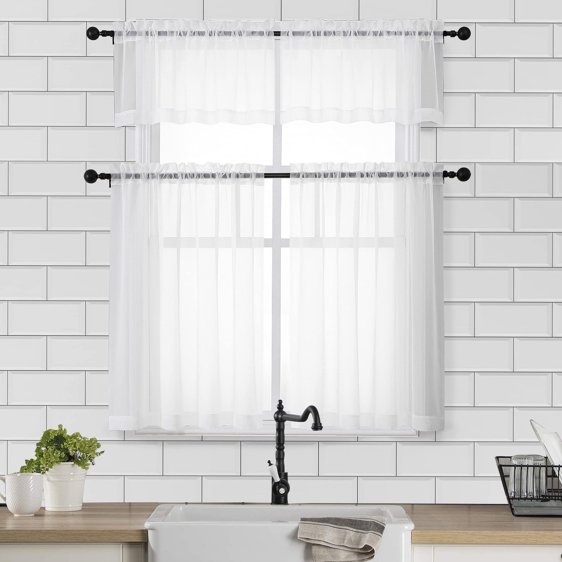 White Sheer Curtains 30 inch Length 2 Panels (2 Count)