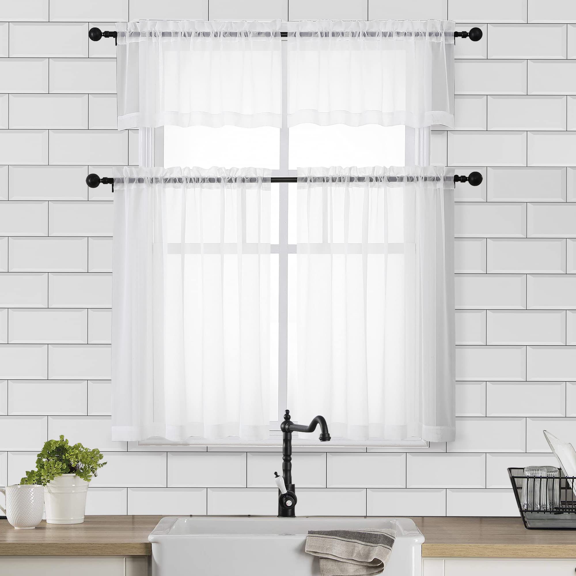 White Sheer Curtains 30 inch Length 2 Panels (2 Count)