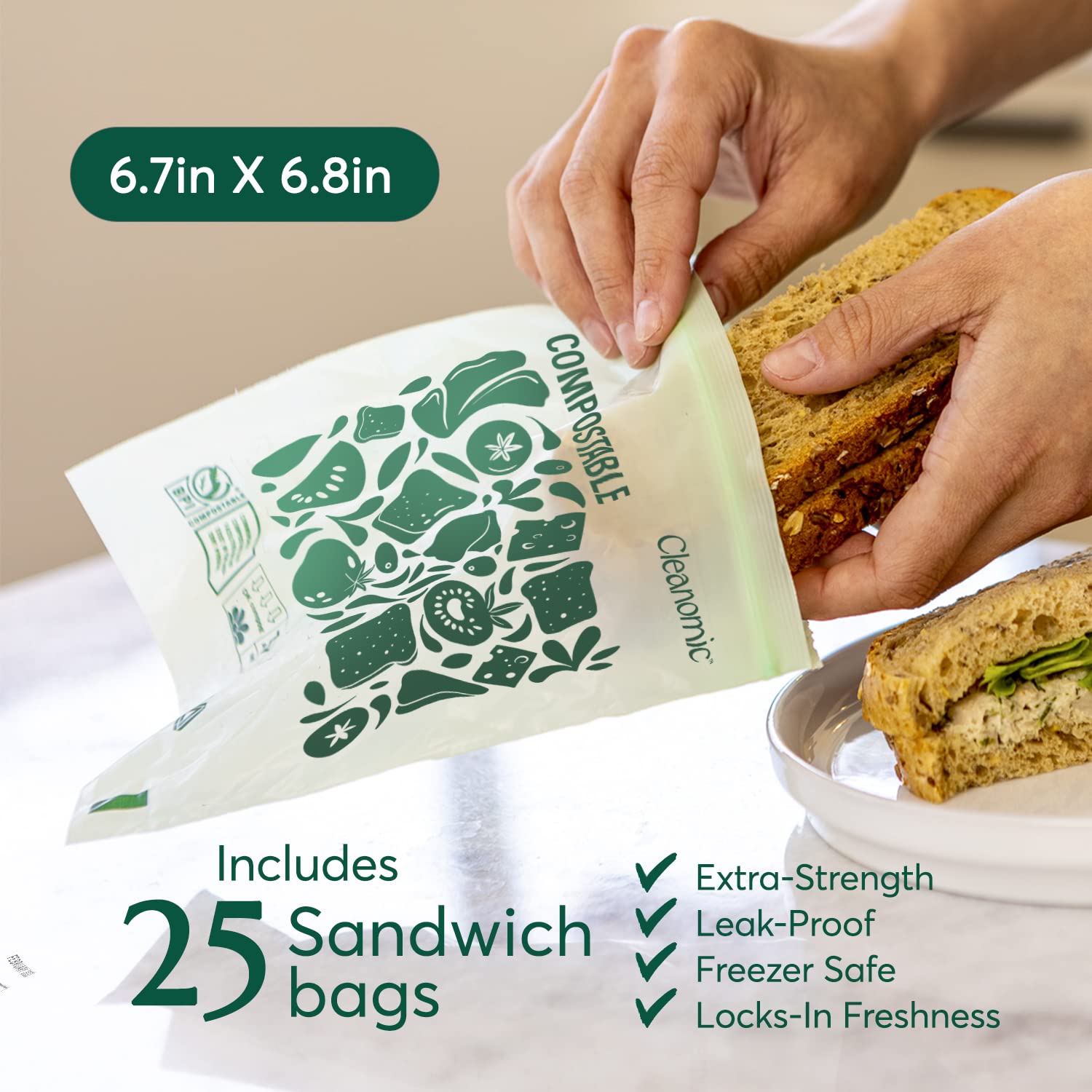 Compostable* Sandwich Size Food Storage Bags (25 Count)