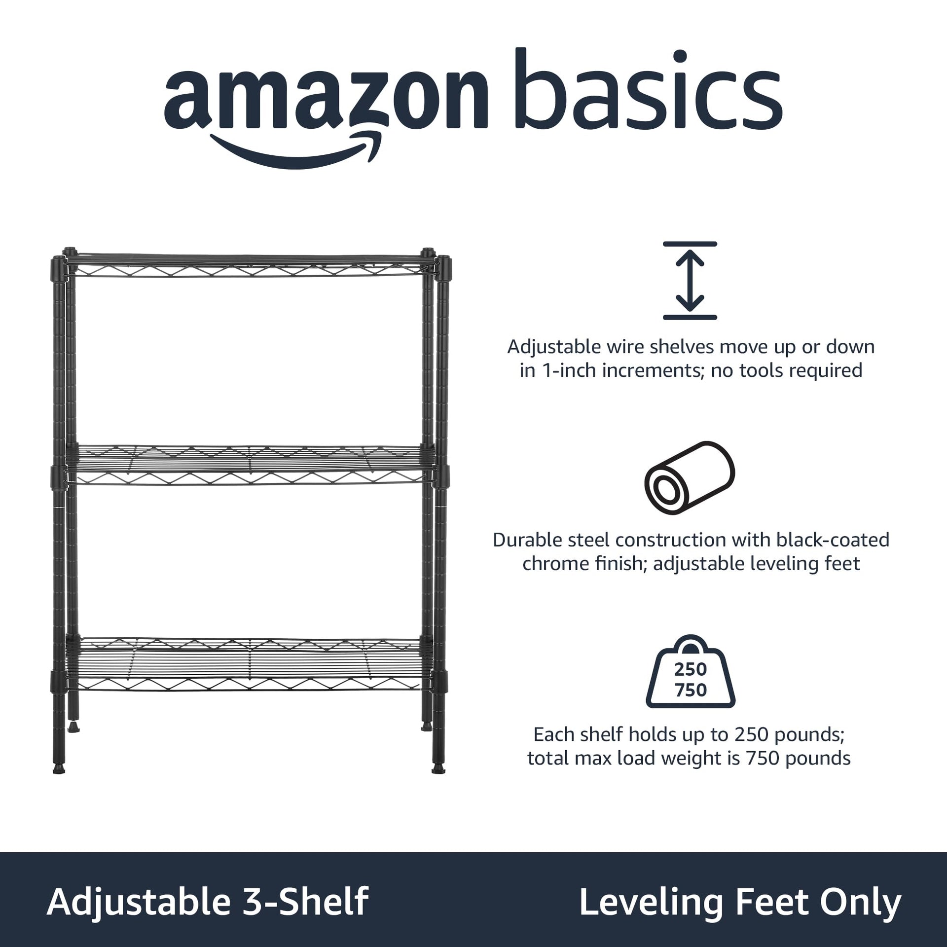 3 Shelf Adjustable Heavy Duty Steel Wire Rack Storage Shelving Organizer with Storage Space