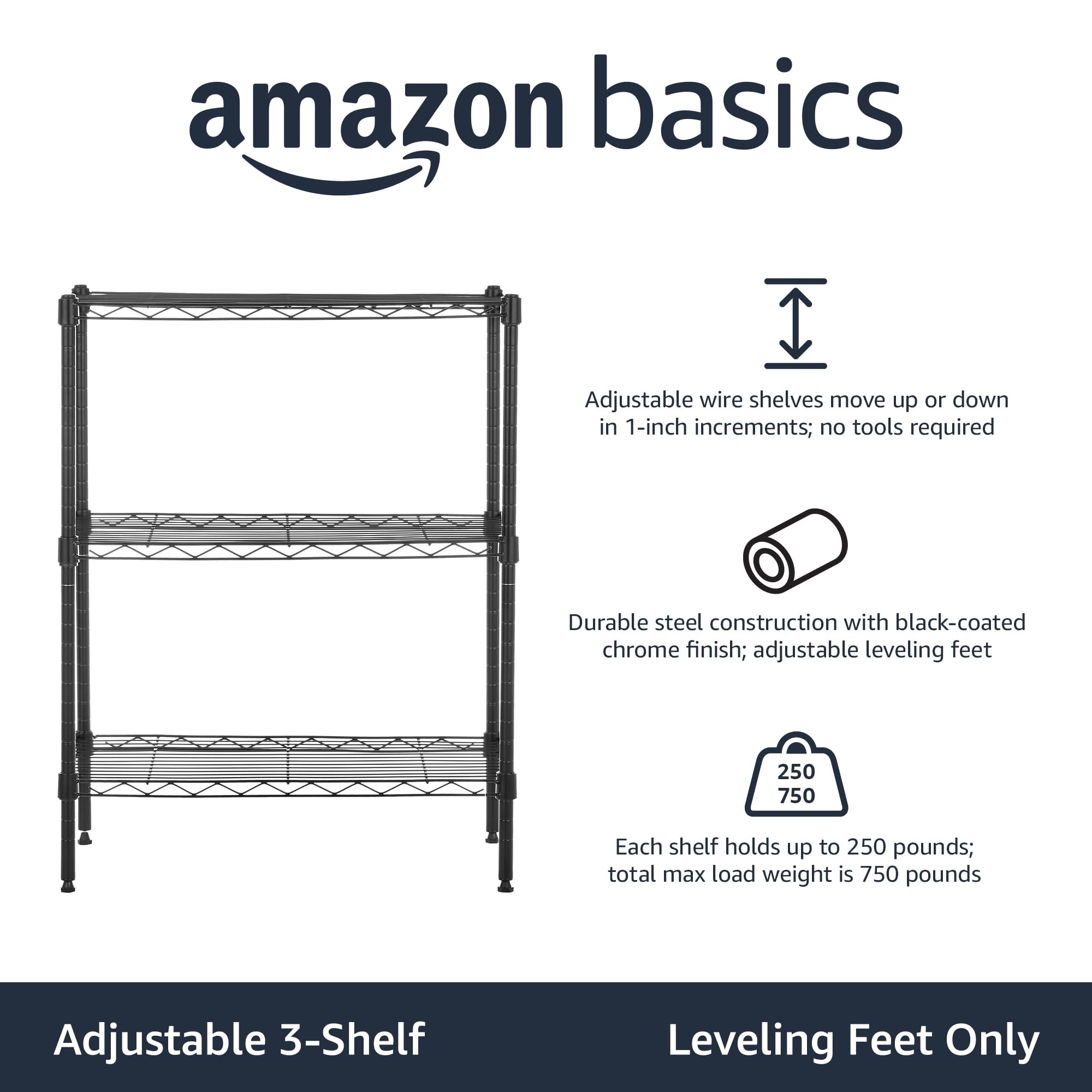 3 Shelf Adjustable Heavy Duty Steel Wire Rack Storage Shelving Organizer with Storage Space