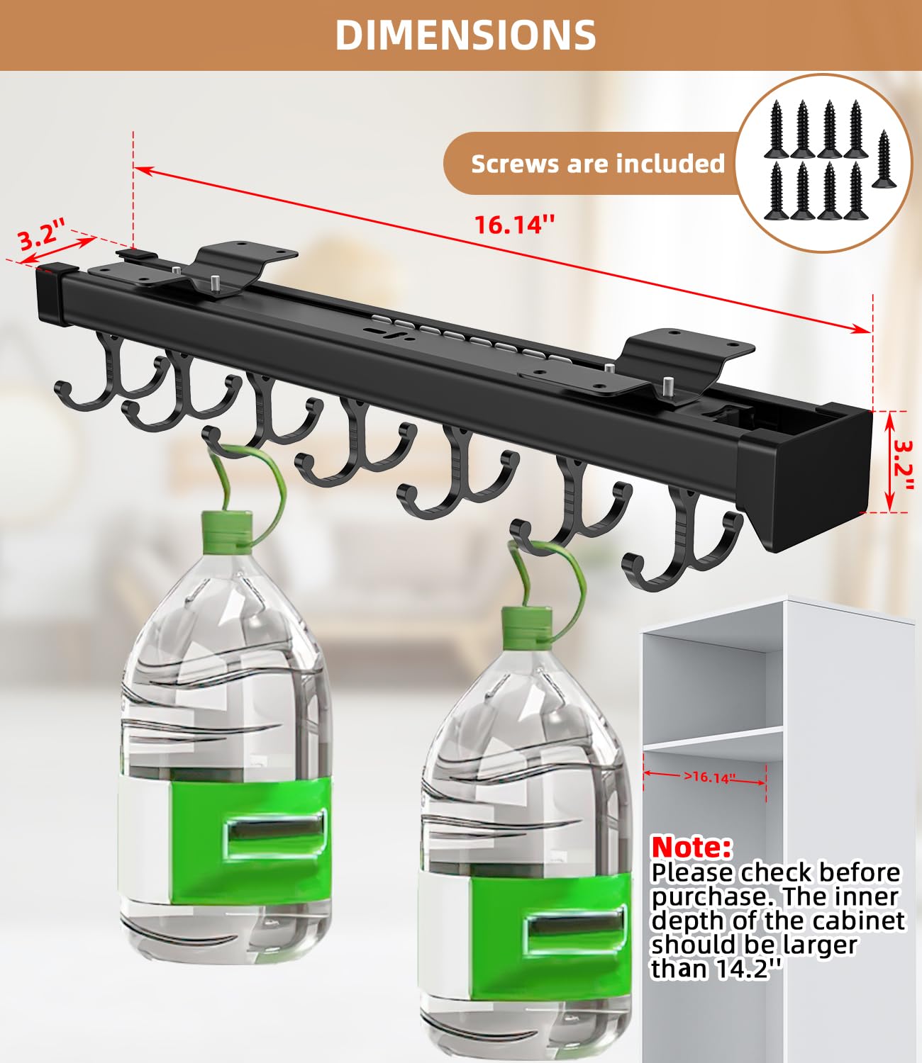 Pull Out Broom Holder With Adjustable Double Row Sliding Hook