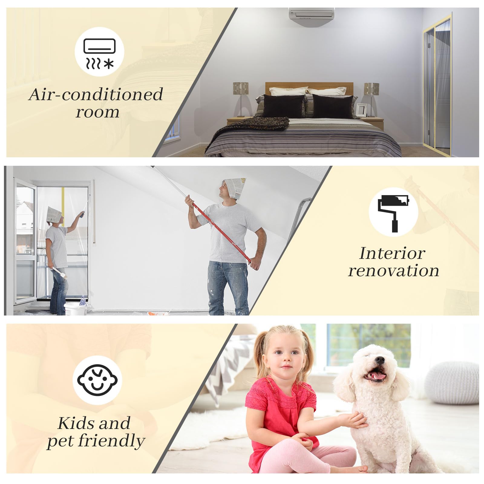 1 Pack Zipper 60 x 102 Inch Dust Barrier Door Kit 5 x 8.5 ft Reusable Temporary Wall Construction Plastic Curtain Cover Dust Containment Standard Doorway Screen Sheeting for Home Renovation