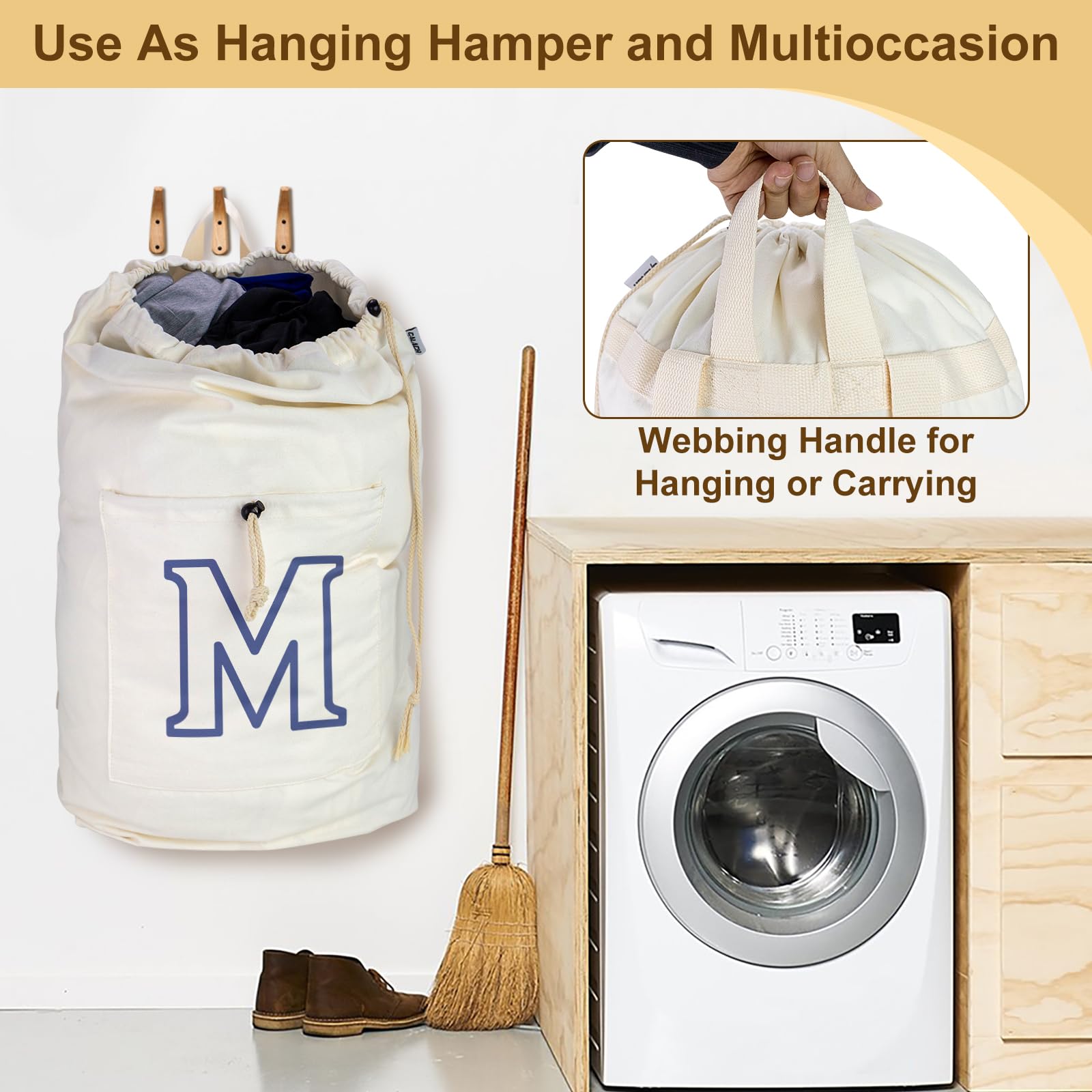 Laundry Bag Backpack Personalized Initial Canvas Laundry Bag