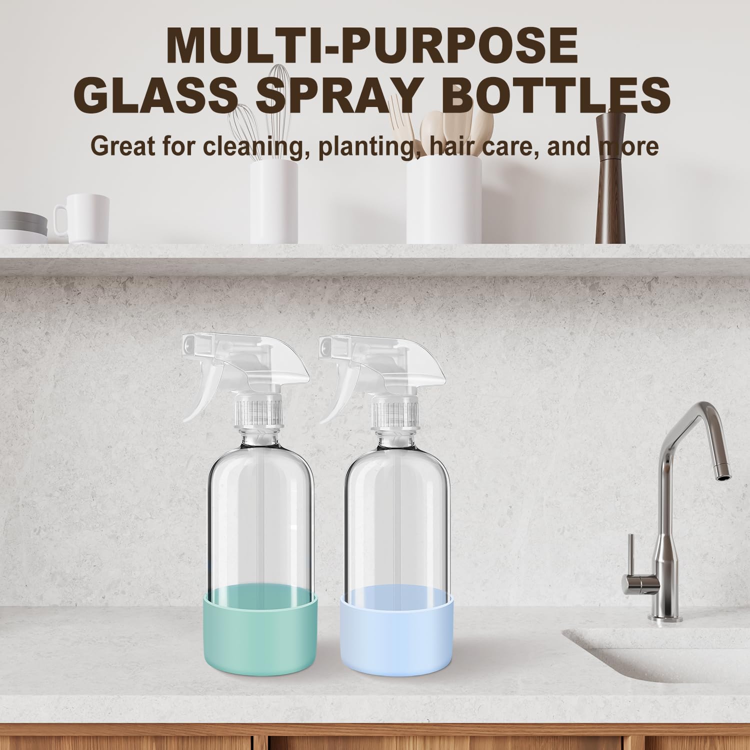 Glass Spray Bottles with Silicone Sleeves (2 Count)