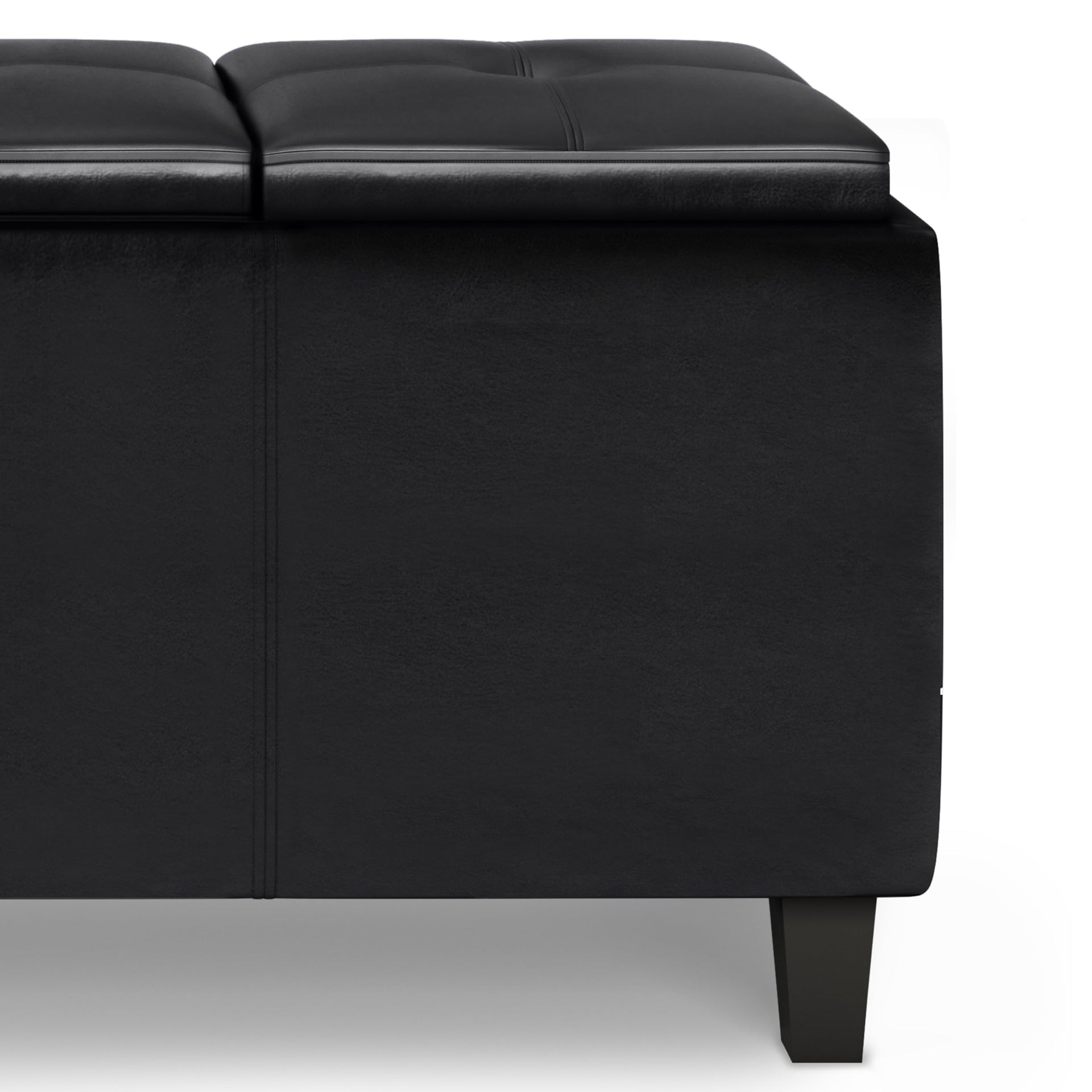 Avalon 42 inch Wide Contemporary Rectangle Tray Storage Ottoman with Lift Up Lids in Midnight Black Vegan Faux Leather