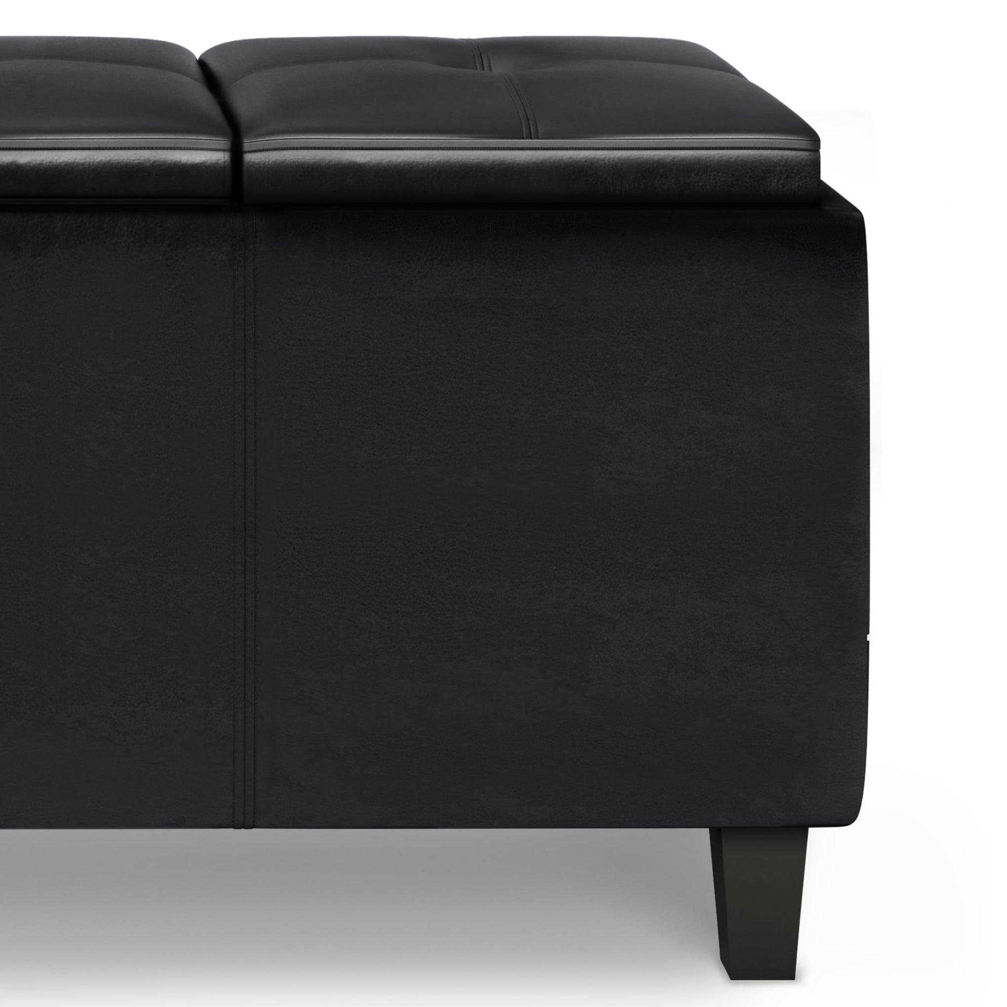 Avalon 42 inch Wide Contemporary Rectangle Tray Storage Ottoman with Lift Up Lids in Midnight Black Vegan Faux Leather