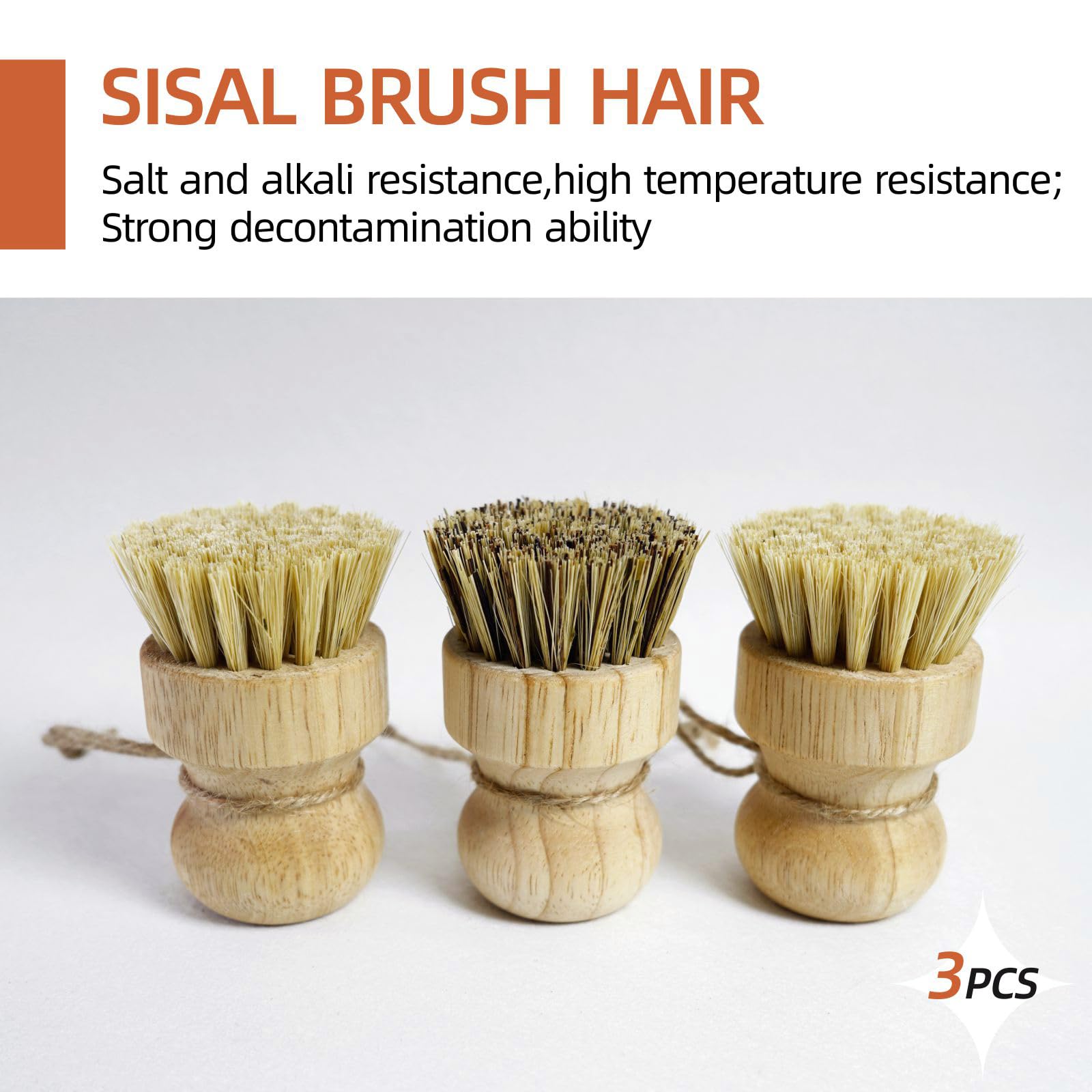 Bamboo Pot & Pan Cleaning Brush Set (3 Count)