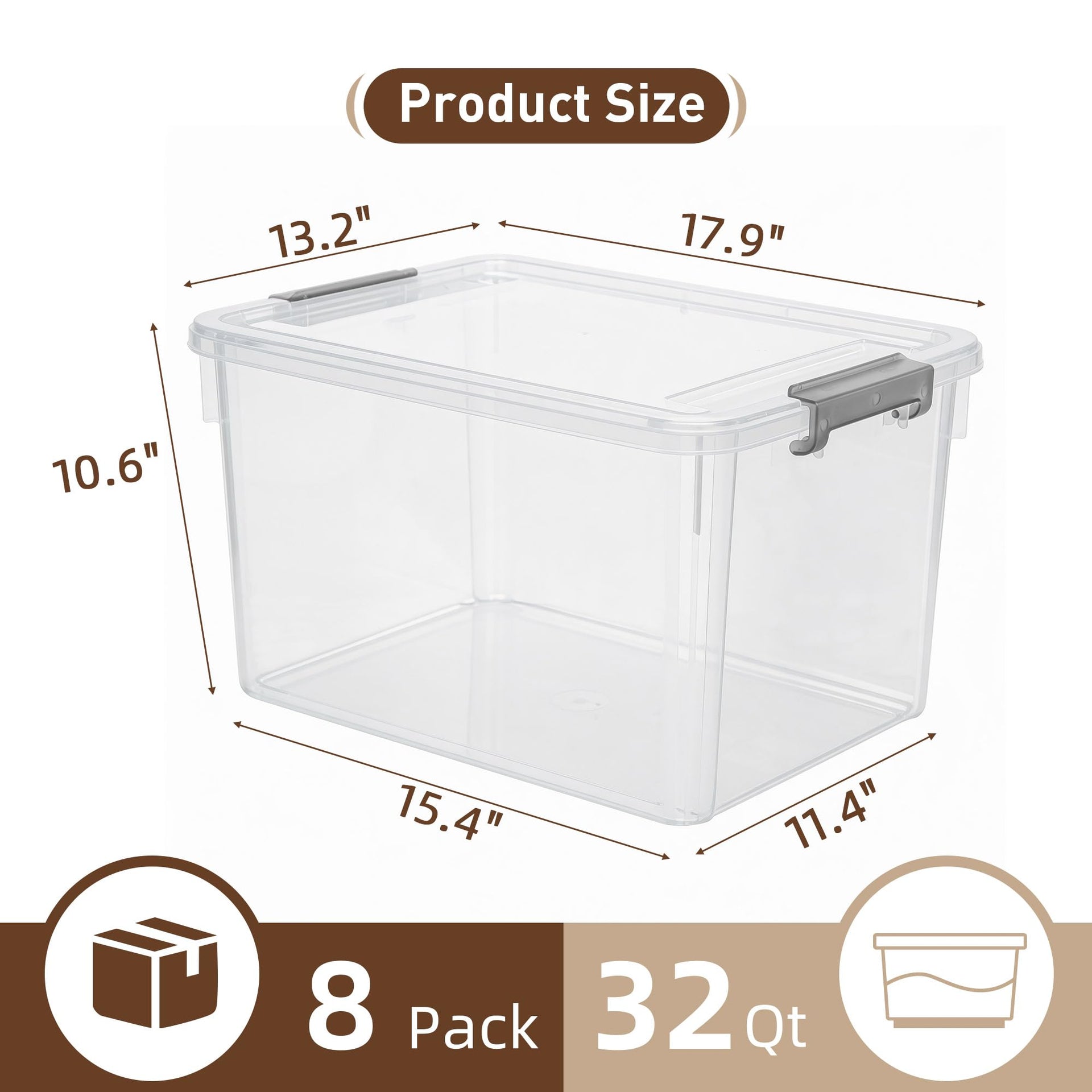32 QT Plastic Storage Bins with Latching Lids Stackable Storage Containers for Organizing Large Clear Storage Box for Garage (8 Count)