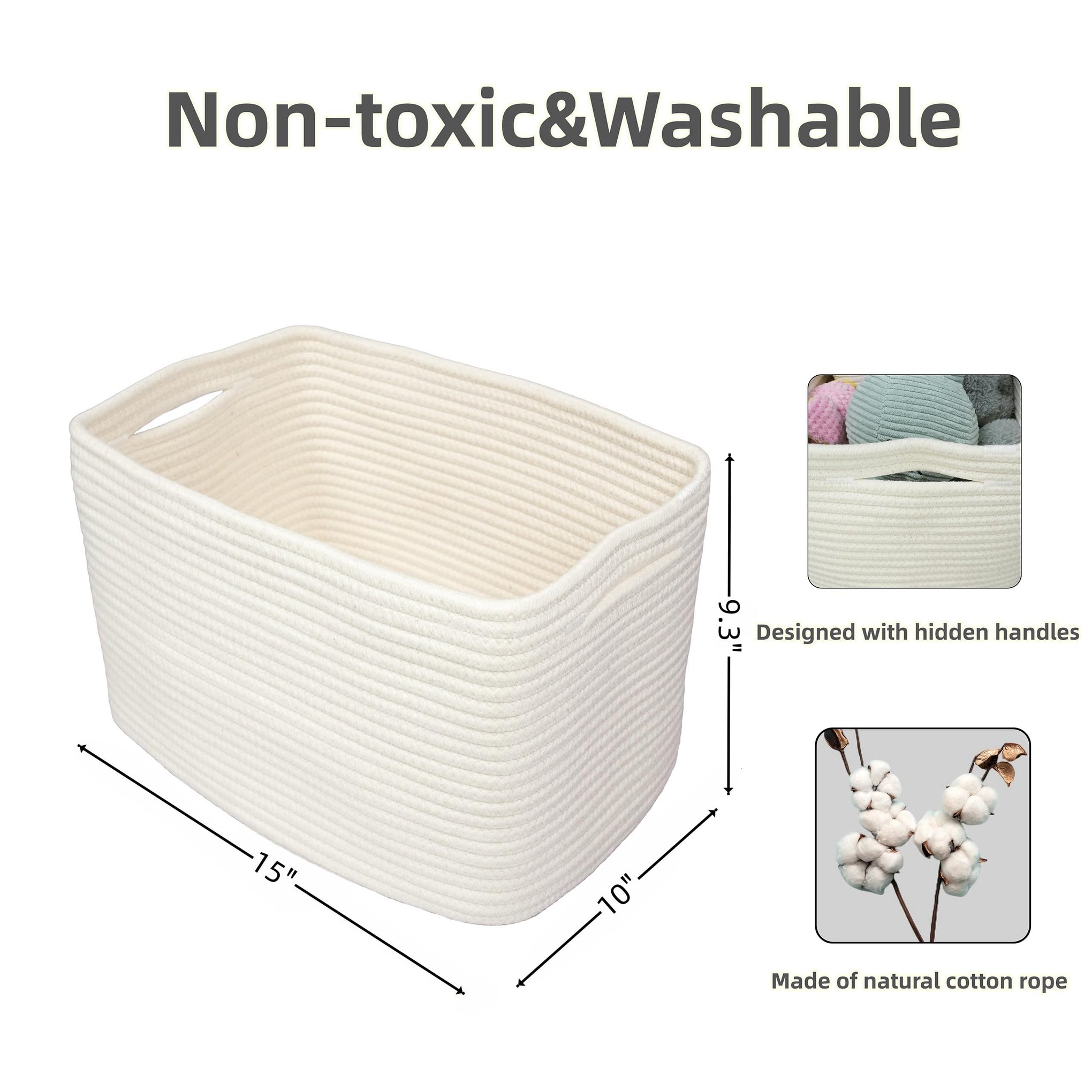 Woven Cotton Rope Storage Baskets 15x10x9.3" 3 Pack White