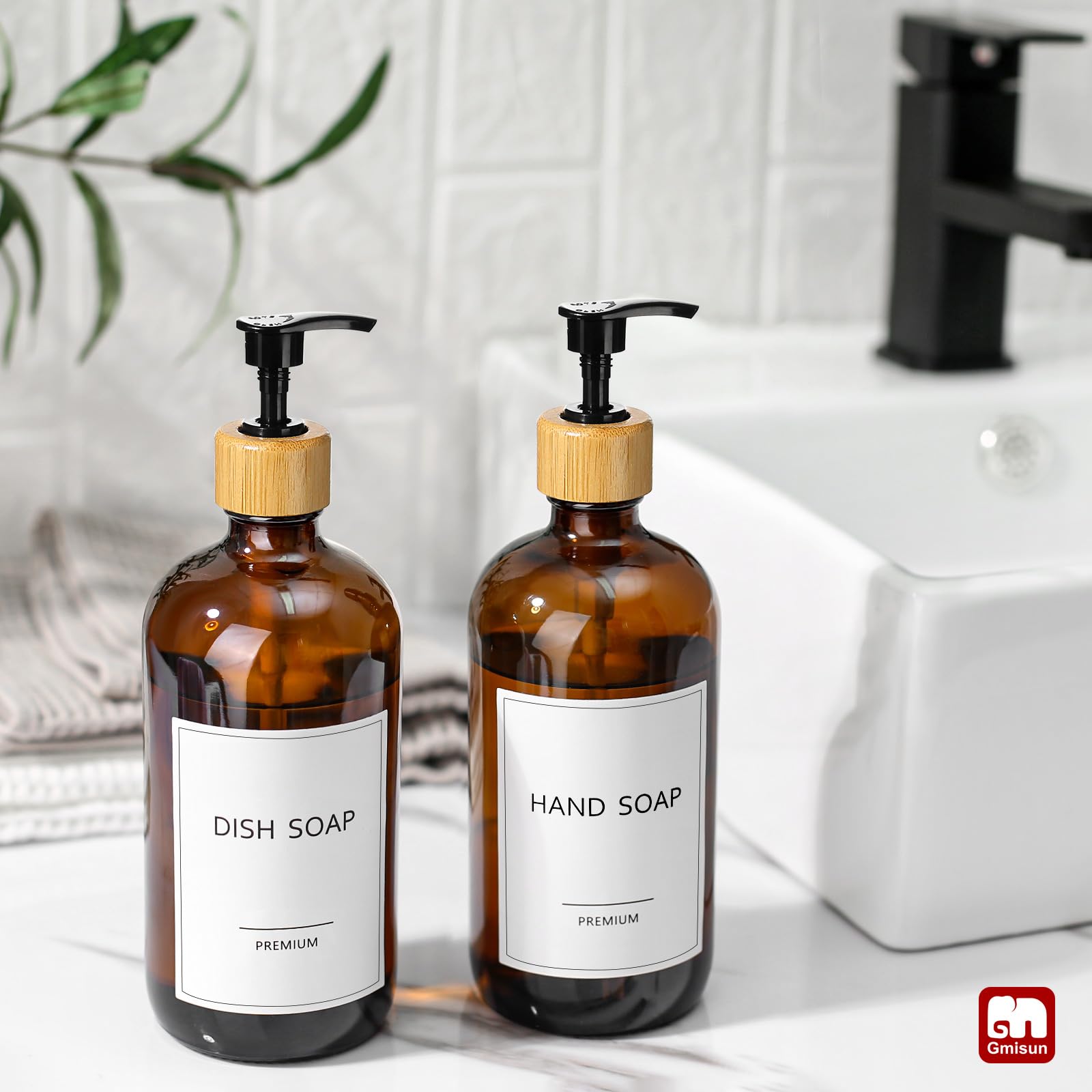 Amber Glass Soap Dispenser (2 Count)