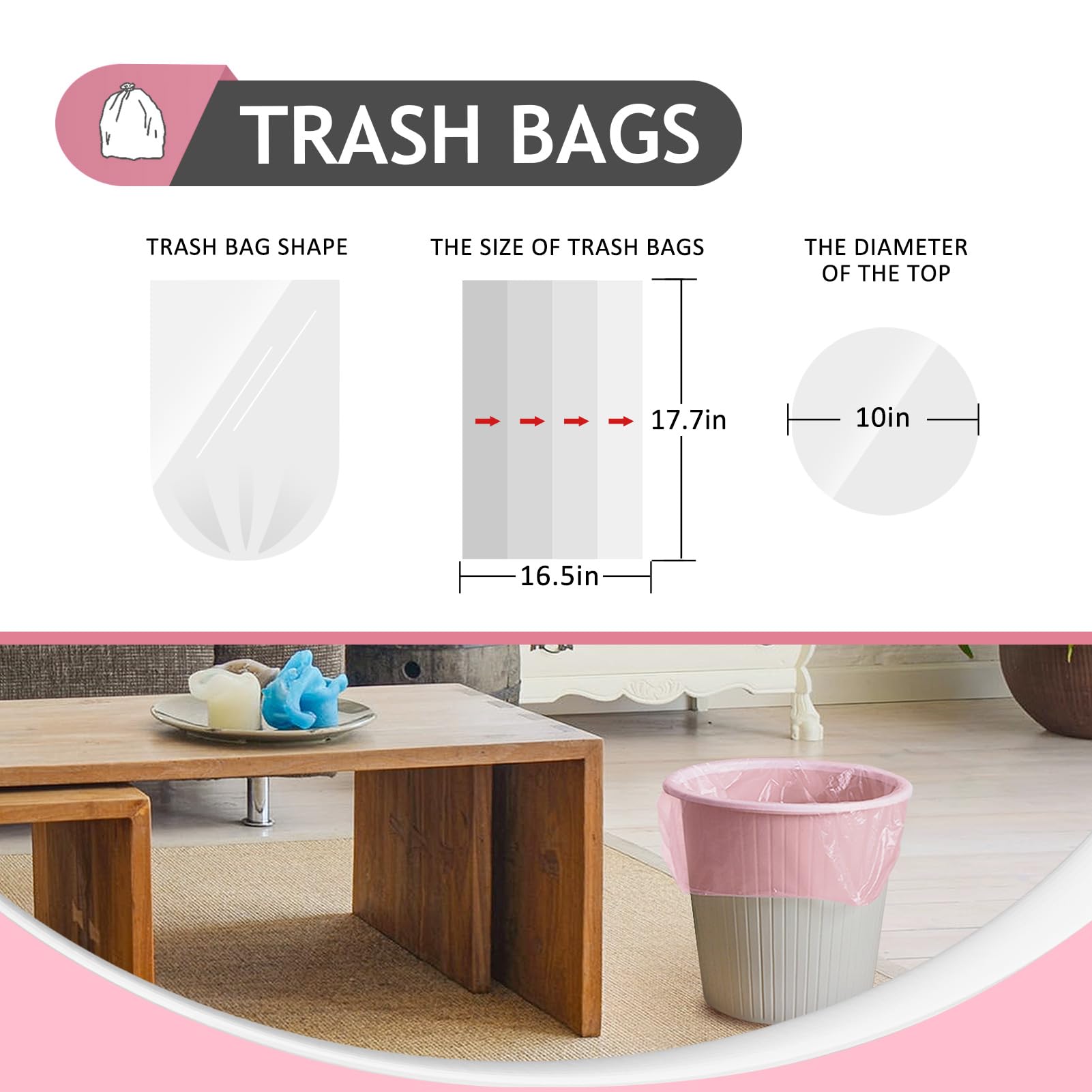 Pink Trash Bags 2 Gallon 170 Count Bathroom Garbage Bags (120 Count)