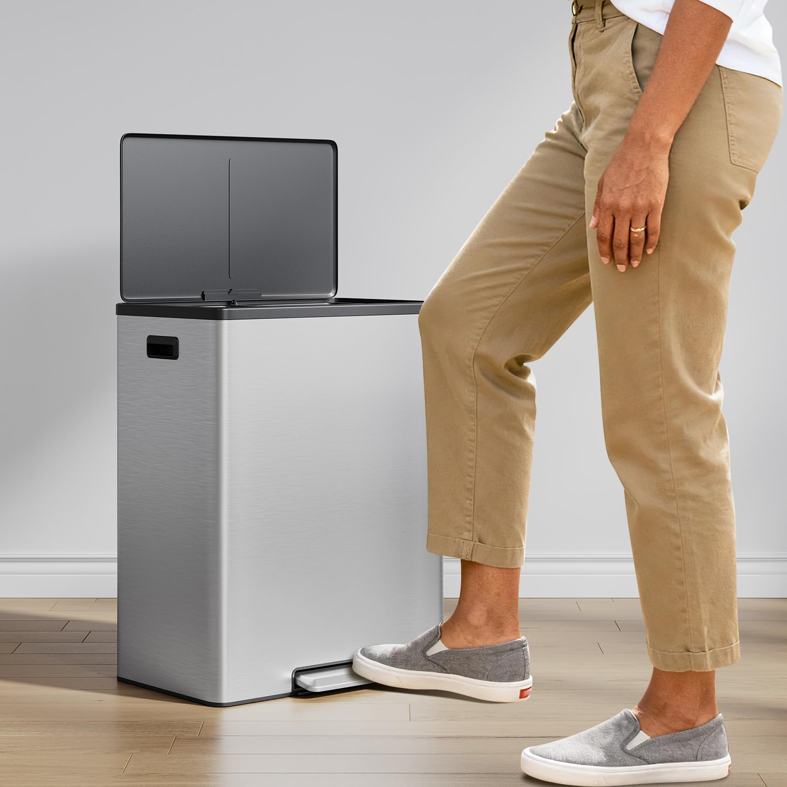 Dual Trash Can Stainless Steel Kitchen Recycling Bin Foot Pedal