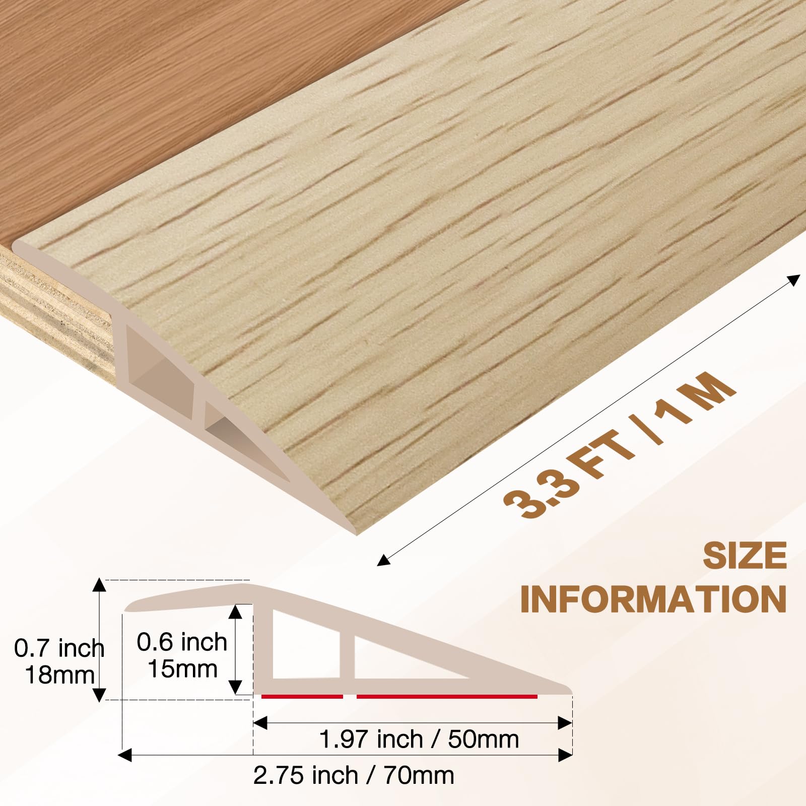 Floor Transition Strip Vinyl Door Threshold Ramp Self Adhesive Carpet Edging Strip Doorway Edge Trim (3.3 Foot)