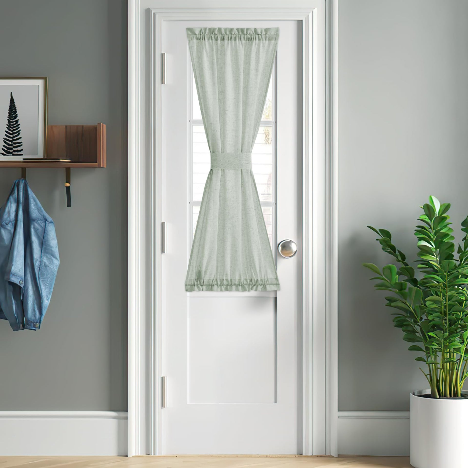 Sage Green Linen Door Curtain 50 inches Long for Half Window
