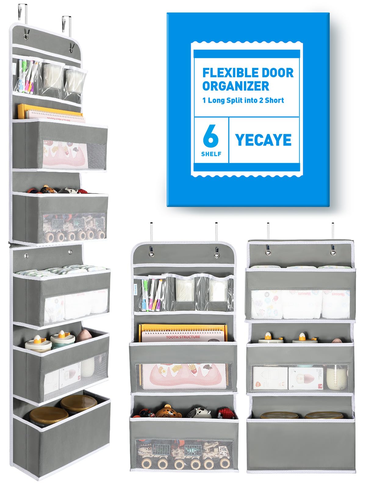Over the Door Storage Organizer for Nursery Closet 6 Tier Grey