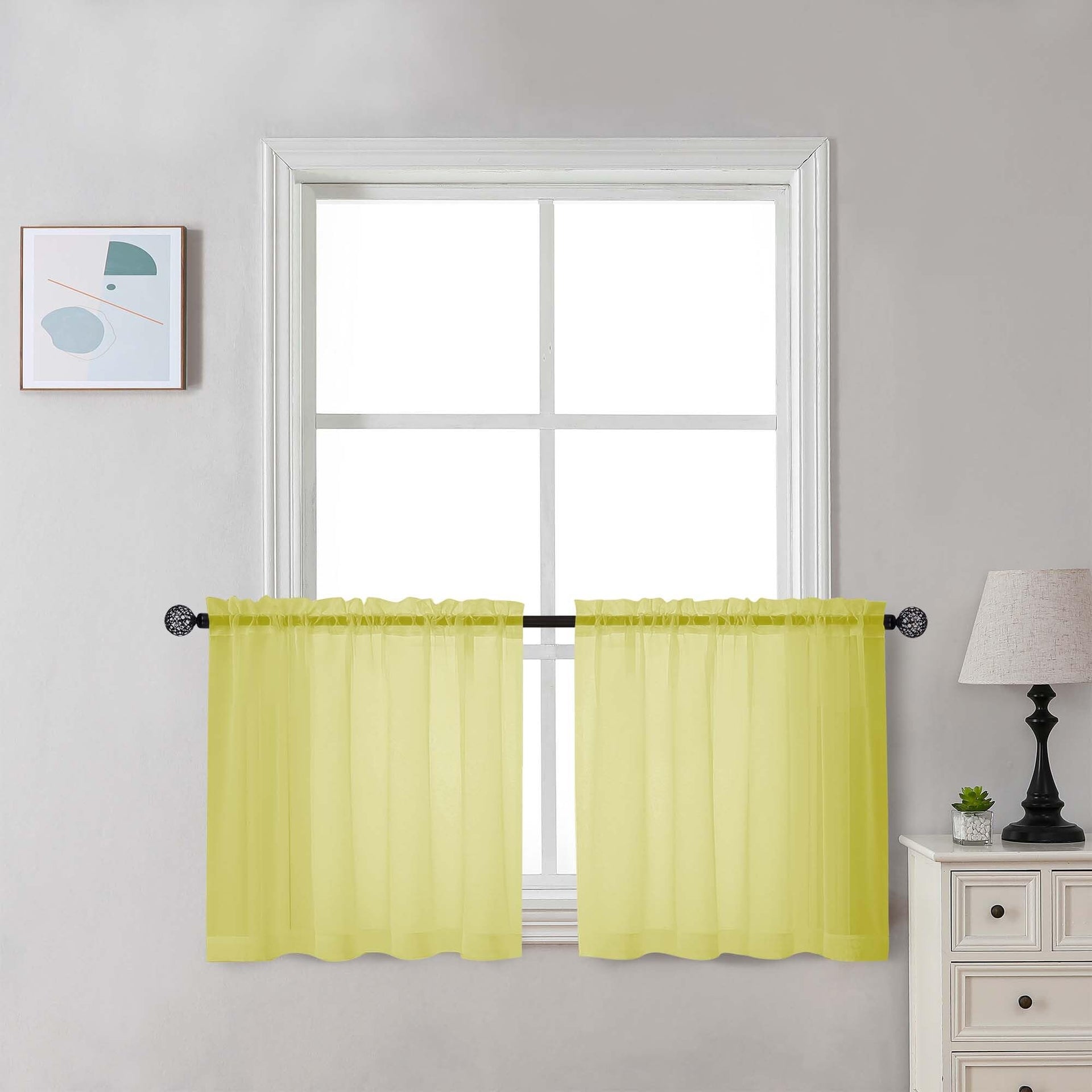 Sheer Lemon Tier Curtains 24 Inch Length Set (2 Count)