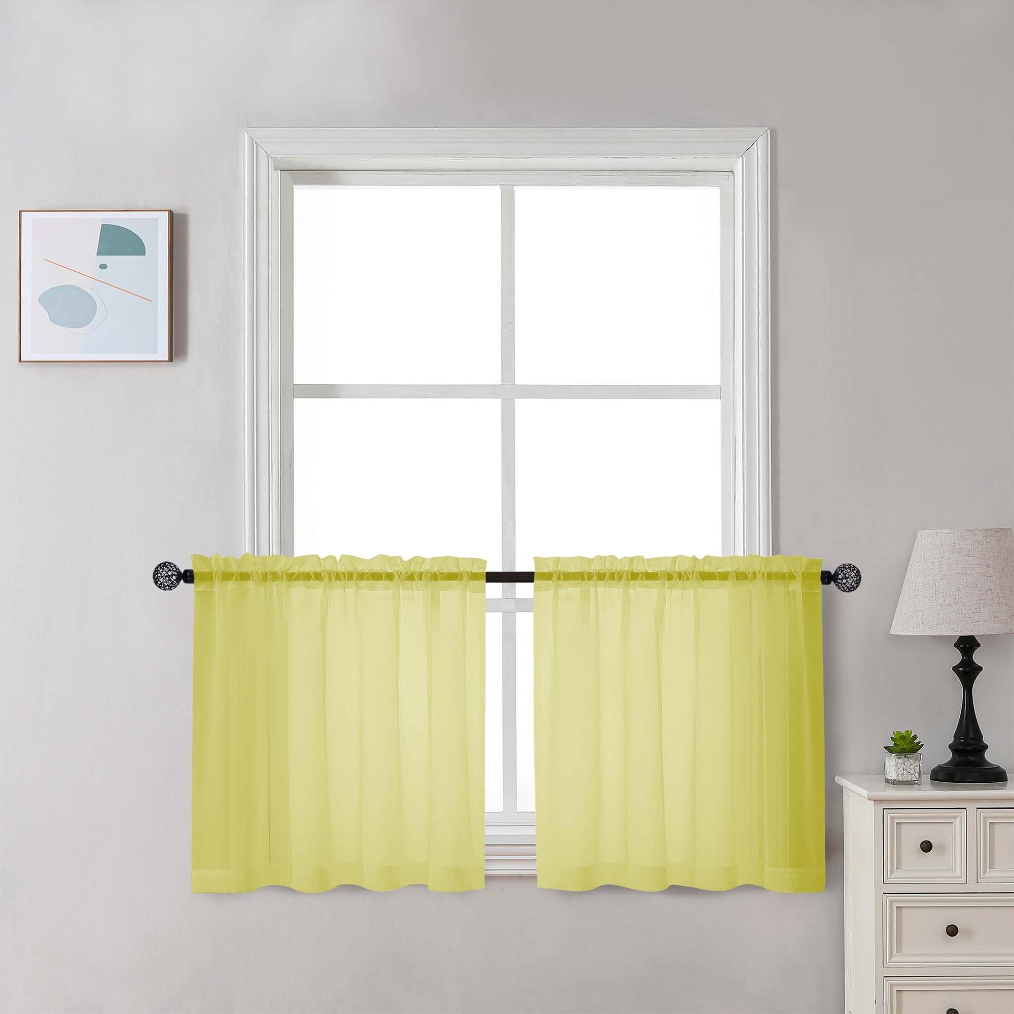 Sheer Lemon Tier Curtains 24 Inch Length Set (2 Count)