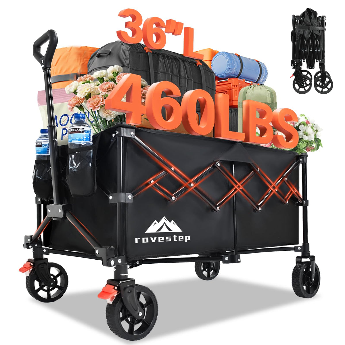 Collapsible Wagon Cart Heavy Duty Utility Carts with All Terrain Wheels for Garden