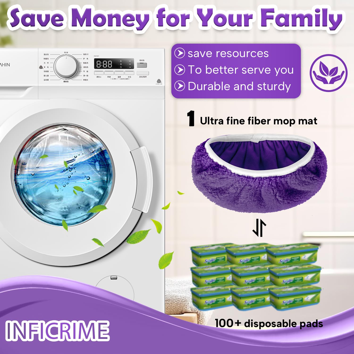 6 Pack Reusable Microfiber Mop Pads Compatible with Swiffer Sweeper Mop (6 Count)