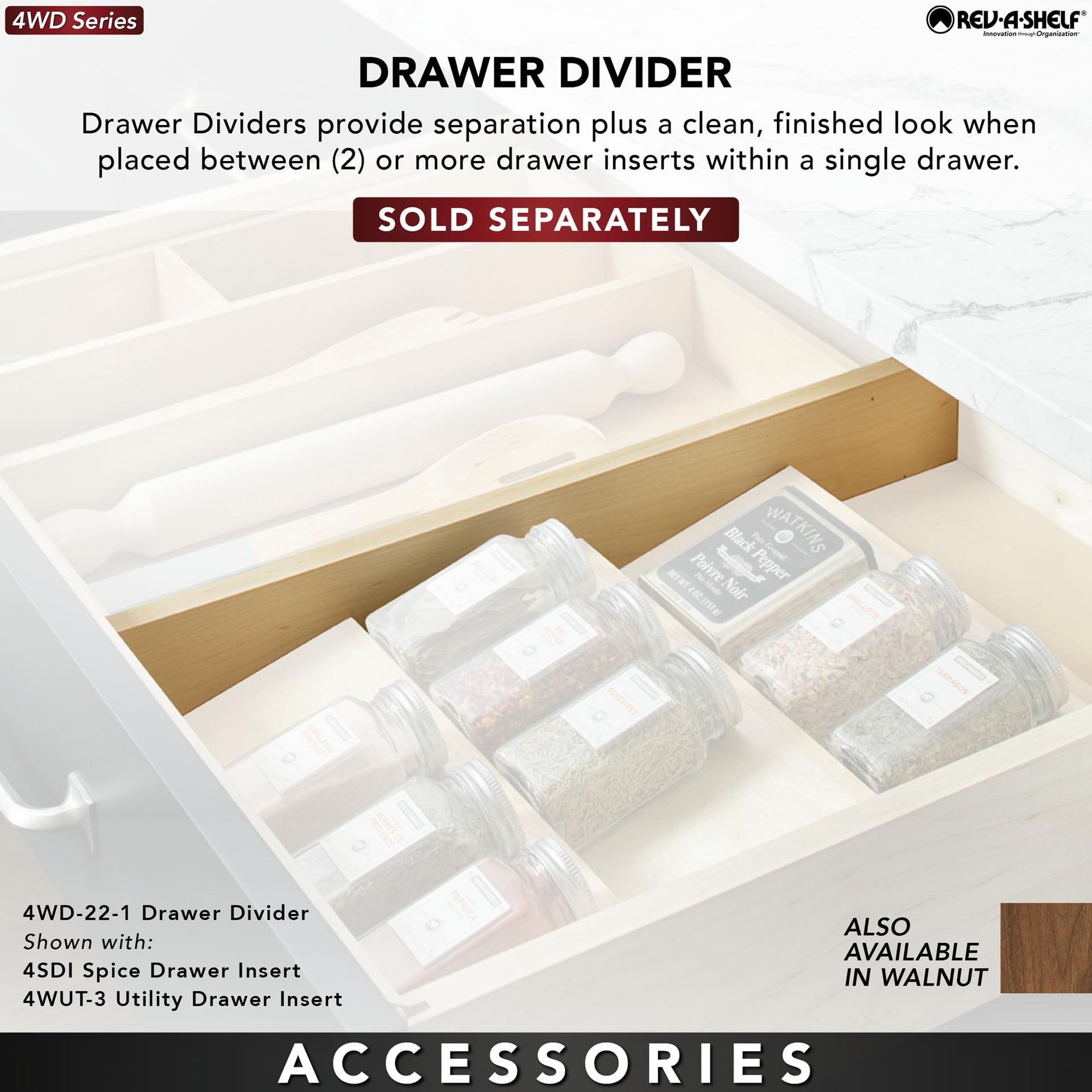 Trim-to-Custom-Fit Silverware Drawer Organizer For Kitchen Utensils, Cutlery Cabinet Storage Divider Insert, 18.5 x 22 In, Maple Wood, 4WUT-1SH