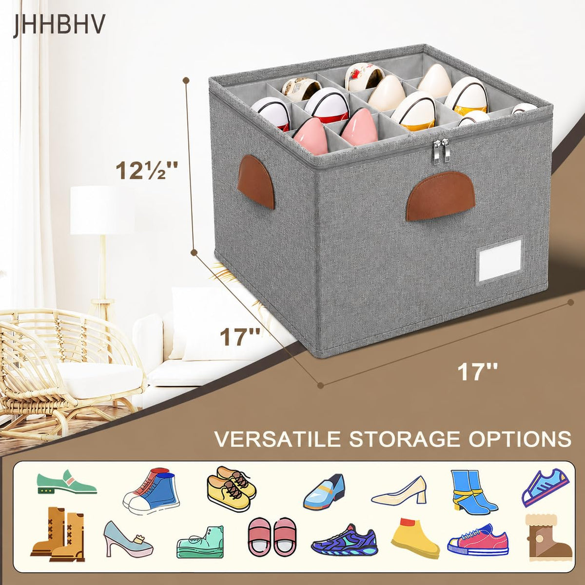2 Pack Shoe Organizer for Closet with Adjustable Divider Shoe Storage Box (2 Count)