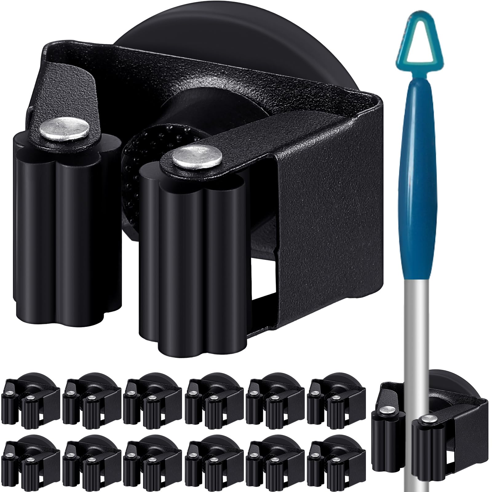 12 Pcs Magnetic Broom Holder Wall Mounted Anti Slip Rack (12 Count)