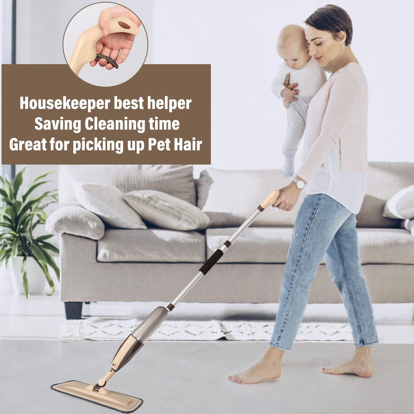 Wet Spray Mop for Floor Cleaning with 14 oz Bottle & 3 Microfiber Pads