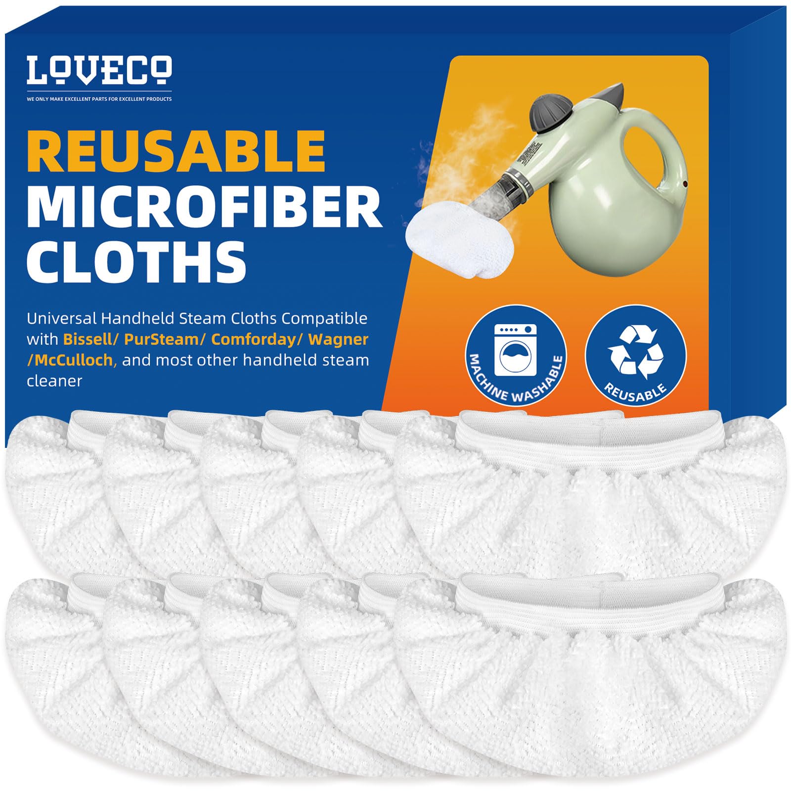 10 Pack Universal Microfiber Cloths for Handheld Steamer and Steam Mop (10 Count)